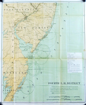 Lighthouse Maryland New Jersey Delaware Bay Antique Map 1900