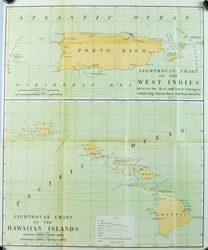Lighthouse Hawaii West Indies Porto Rico Antique Map 1900