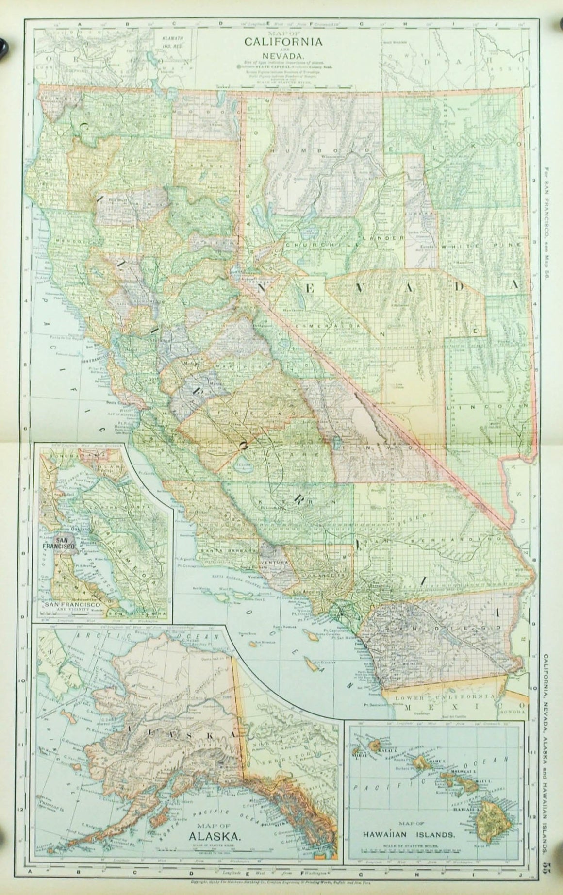 1891 Map of Calfornia and Nevada