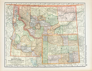 1891 Map of Montana Idaho and Wyoming