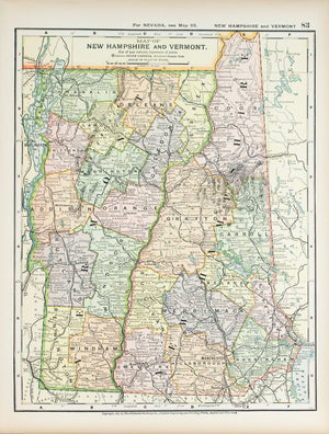 1891 Map of New Hampshire and Vermont