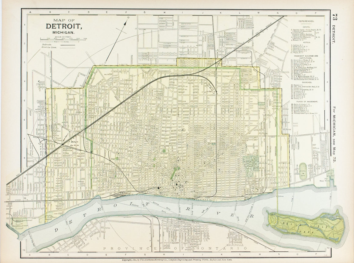 1891 Map of Detroit Michigan