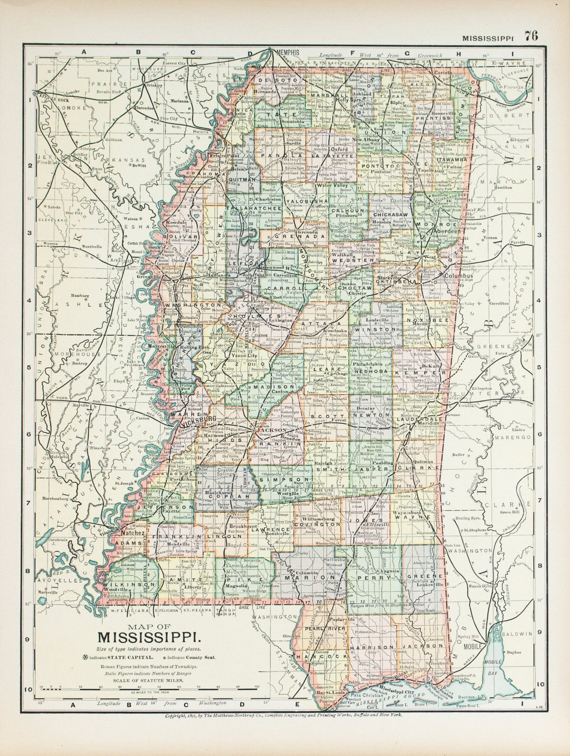 1891 Map of Mississippi