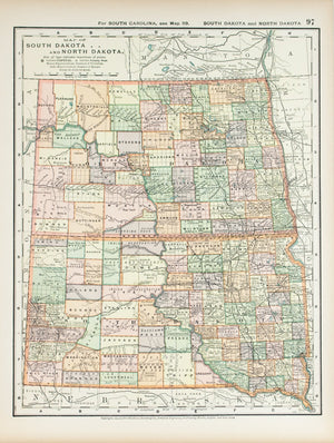 1891 Map of North Dakota and South Dakota