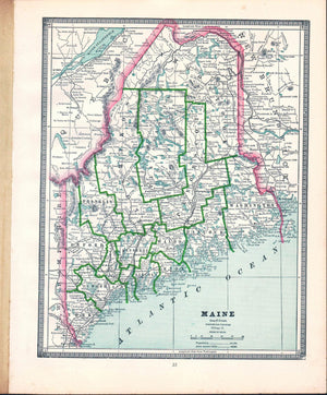 1884 Railroad & County Map of Massachusetts, Connecticut and Rhode Island - Cram