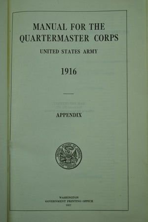 Manual For The Quartermaster Corps US Army Vol 2 Appendix 1916