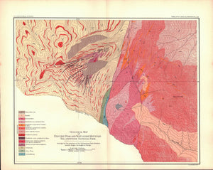 1891 Geological Map of Electric Peak and Sepulchre Mountain, Yellowstone National Park - J W Powell