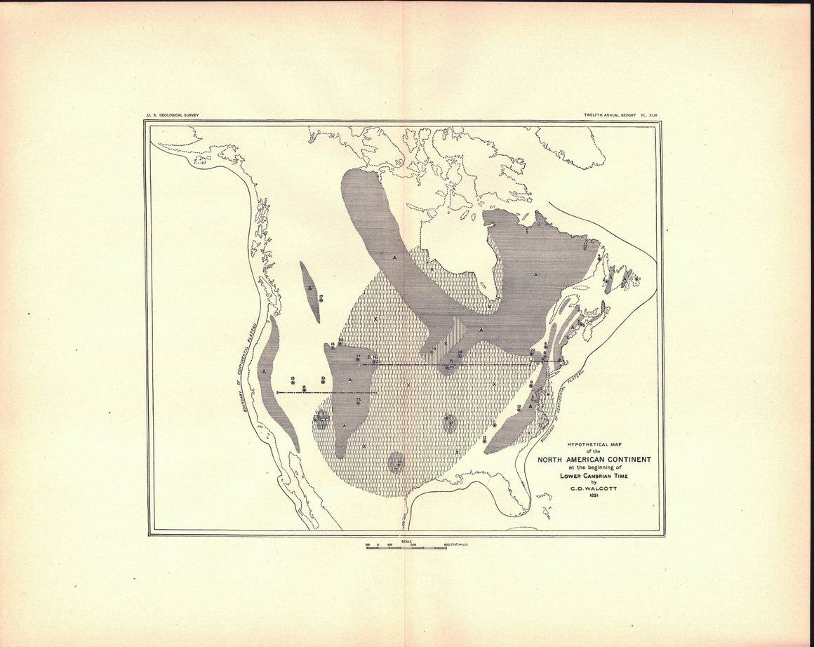 1891 North American Continent beginning of Lower Cambrian Time - J W Powell