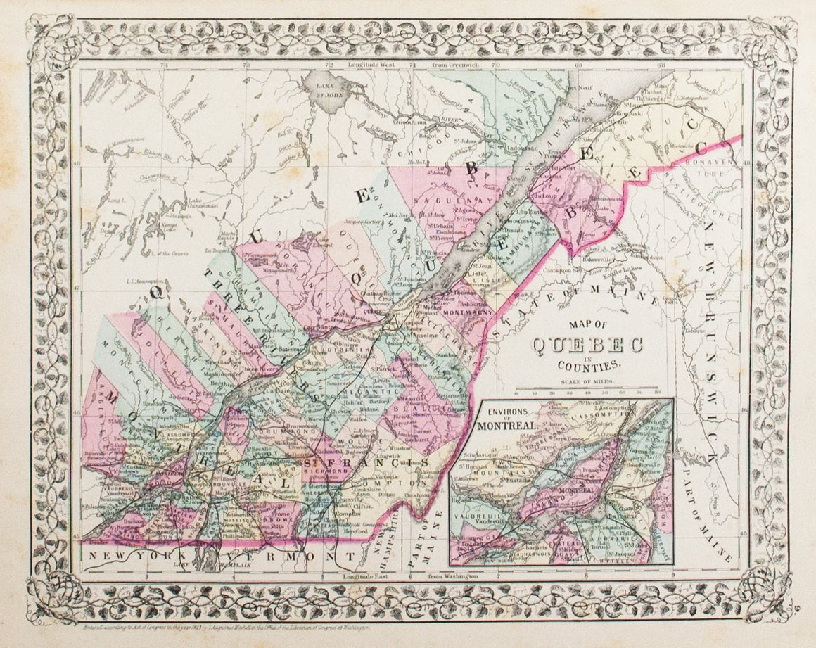 1881 Map of Quebec in Counties - S Mitchell Jr