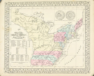 1881 Map of the Original Thirteen Colonies - S Mitchell Jr