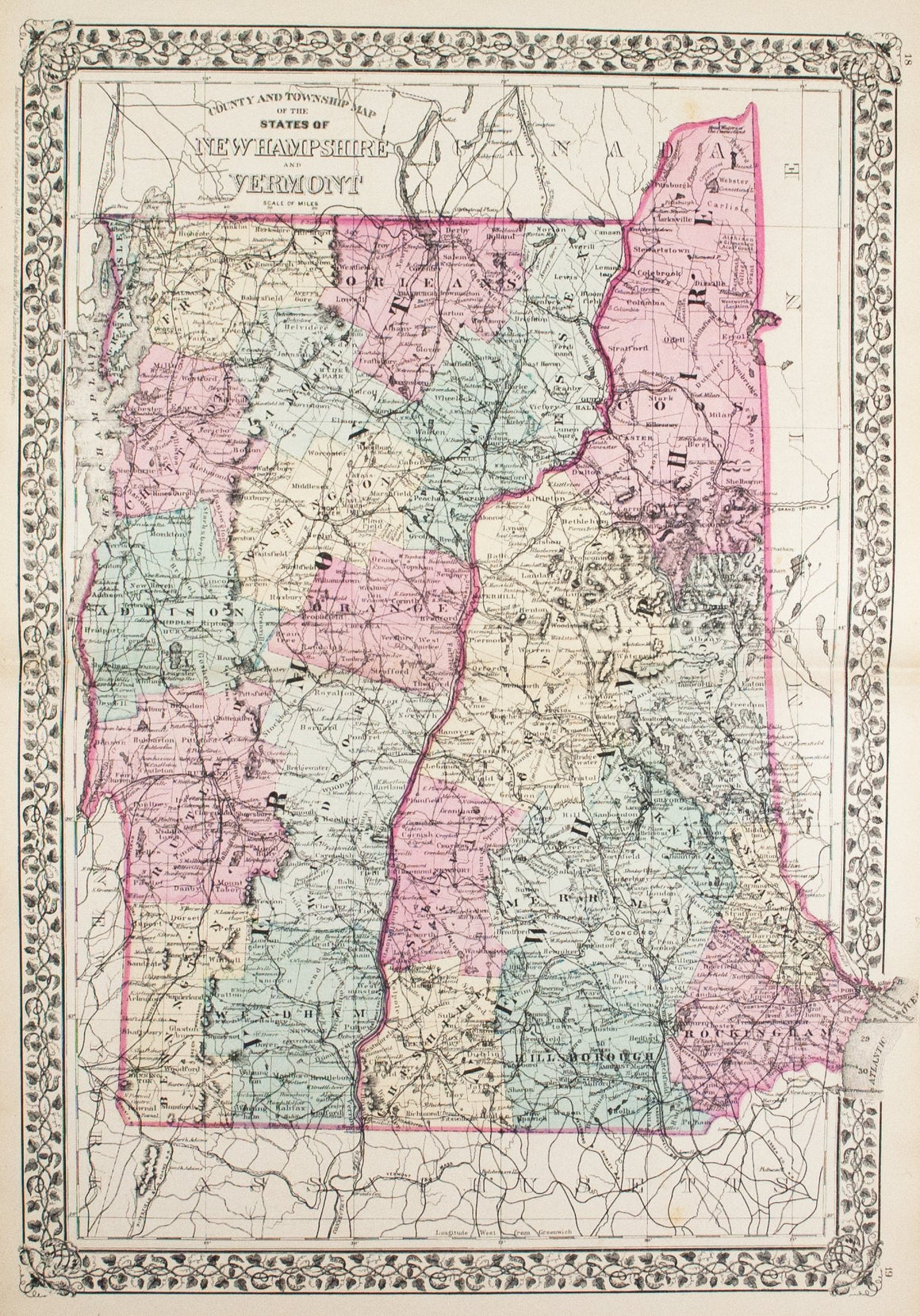 1881 Map of the States of New Hampshire and Vermont - S Mitchell Jr