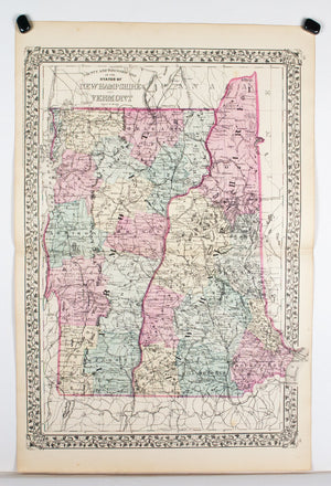 1881 Map of the States of New Hampshire and Vermont - S Mitchell Jr