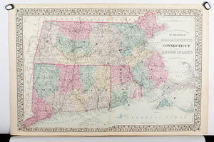 1881 Map of the States of Massachusetts, Connecticut and Rhode Island - S Mitchell Jr