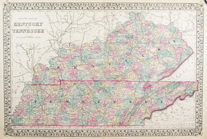 1881 County Map of Kentucky and Tennessee - S Mitchell Jr