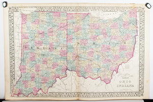 1881 County and Township Map of the States of Ohio and Indiana - S Mitchell Jr