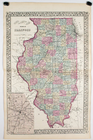 1881 County and Township Map of the State of Illinois - S Mitchell Jr