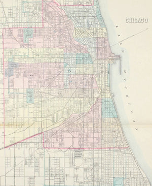 Chicago Illinois Antique Mitchell Map 1881