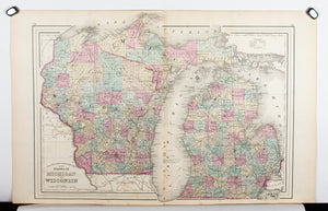 1881 County & Township Map of the States of Michigan and Wisconsin - S Mitchell Jr