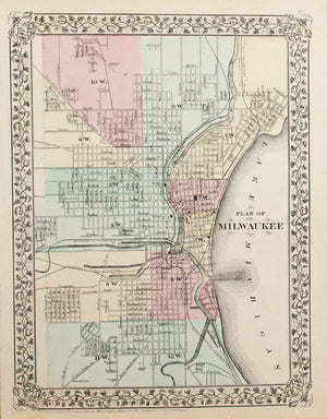 1881 County & Township Map of the States of Michigan and Wisconsin - S Mitchell Jr