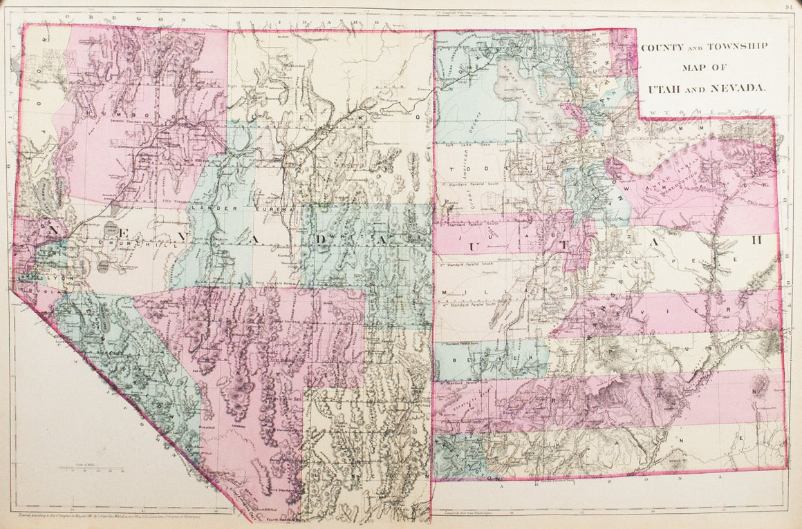 1881 County and Township Map of Utah and Nevada - S Mitchell Jr