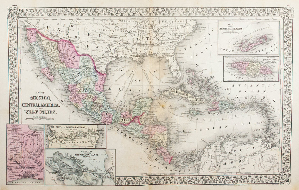 1881 Map of Mexico, Central America and the West Indies - S Mitchell Jr