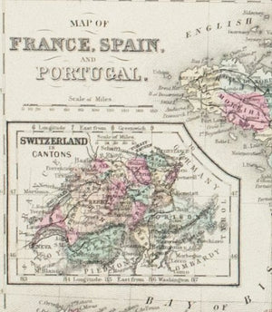 1881 Map of France, Spain and Portugal - S Mitchell Jr