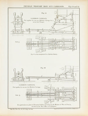 Prussian Wrought Iron Gun Carriages 1860 Antique Military Print B