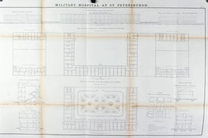 Military Hospital at St. Petersburg  Architectural Plan 1860 Antique Print