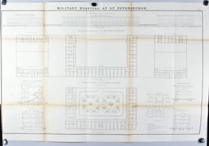 Military Hospital at St. Petersburg  Architectural Plan 1860 Antique Print