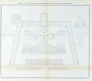 Design of the Cavalry Stable sand Riding Hall Architectural Plan 1860 Print
