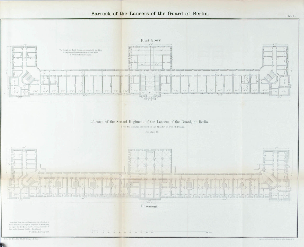 Barrack of the Lancers of the Guard at Berlin Architectural Plan 1860 Print