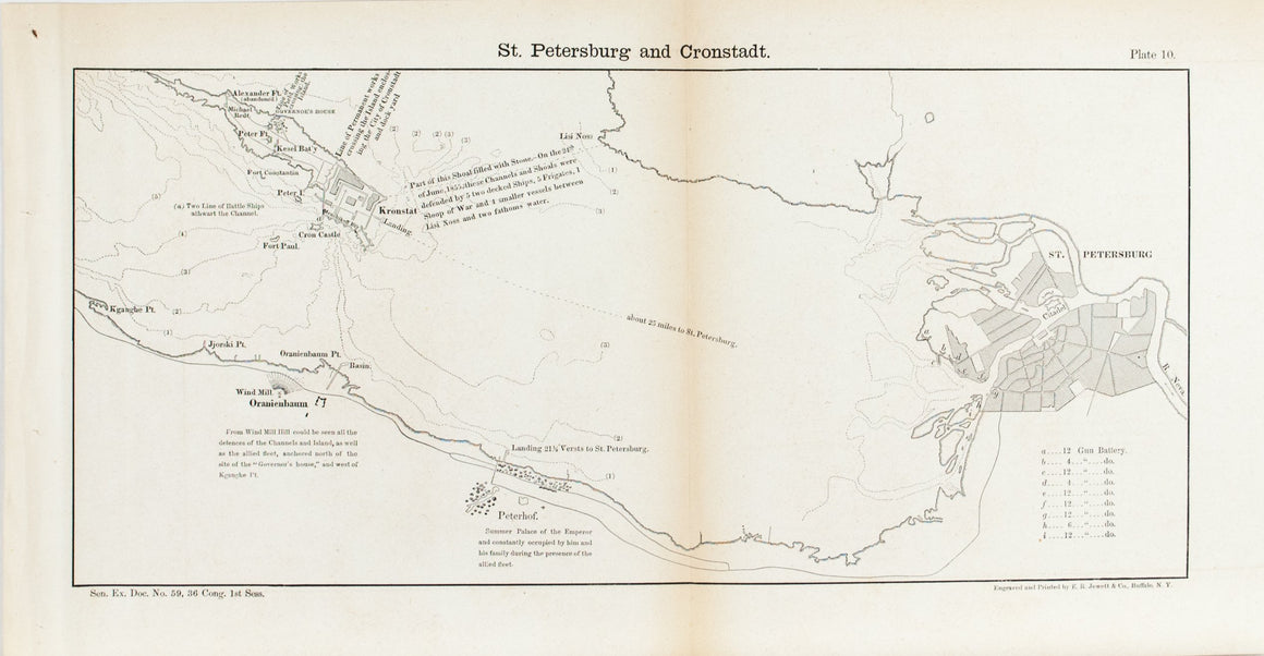 St. Petersburg and Cronstadt Fortification Plan 1860 Print