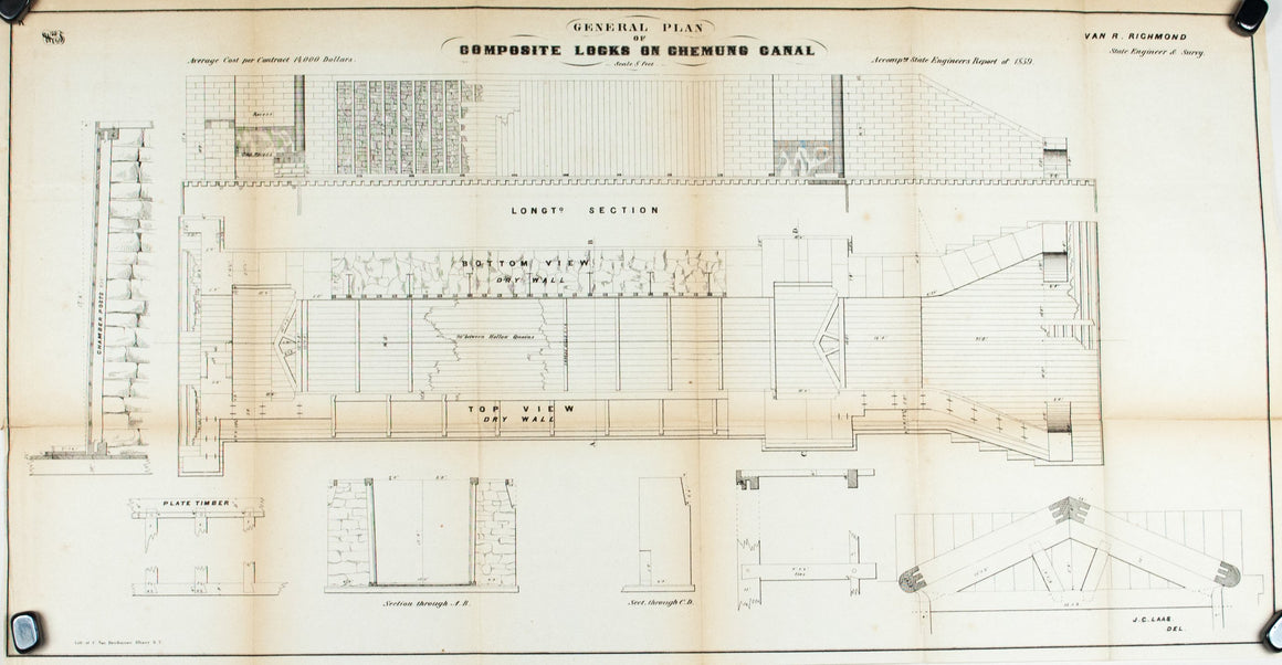 1860 Plan K - General Plan of Composite Locks Chemung Canal