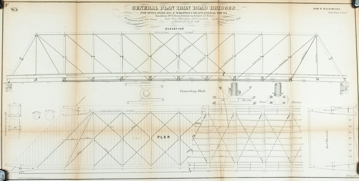 1860 Plan F - General Plan Iron Road Bridges, Whipple's Trapezoidal Truss - Van R Richmond 