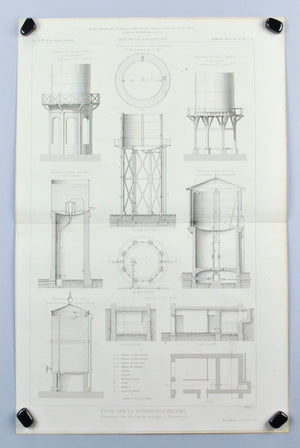 Antique Water Towers Urban Sustainability Tank Diagrams 1883 Architecture Print