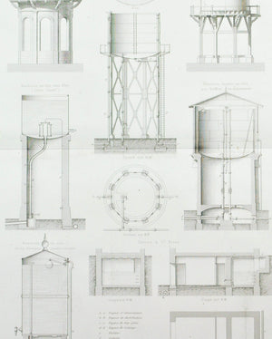 Antique Water Towers Urban Sustainability Tank Diagrams 1883 Architecture Print