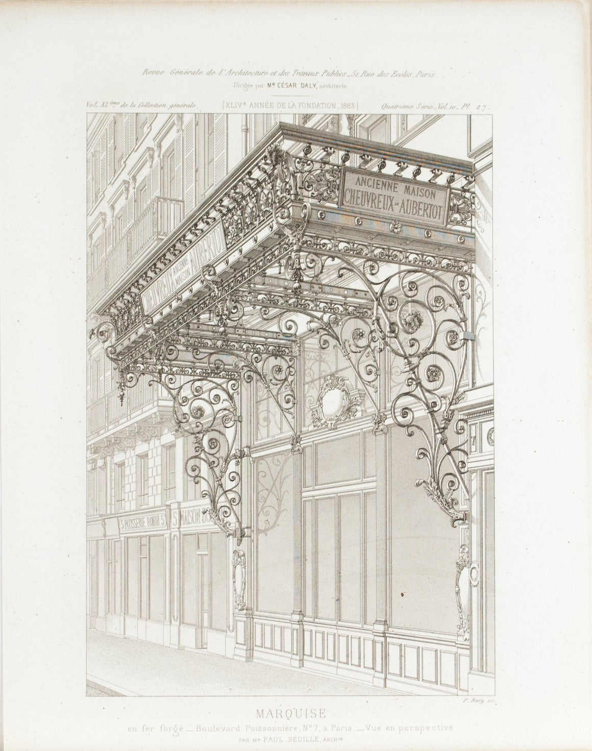 Ornate Wrought Iron Balcony Facade Marquise 1883 Architecture Print