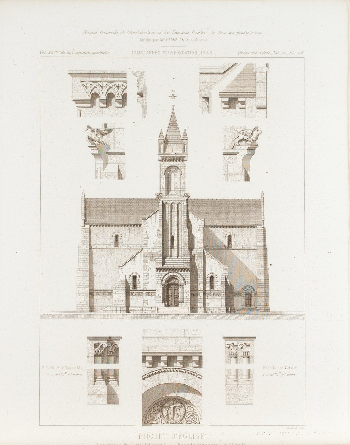Church Architectural Design Columns Window Arches 1883 Architecture Print