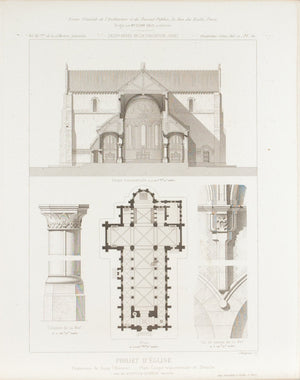 Architectural Church Plan Altar Design with Columns 1883 Architecture Print