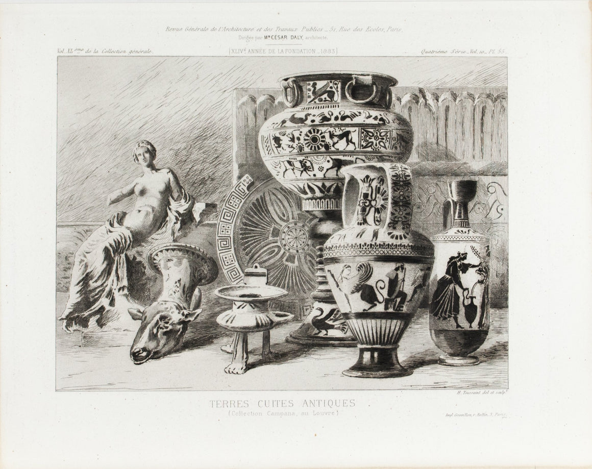 Terracotta Antiques Statue Bowl Pitcher Louvre Collection 1883 Print