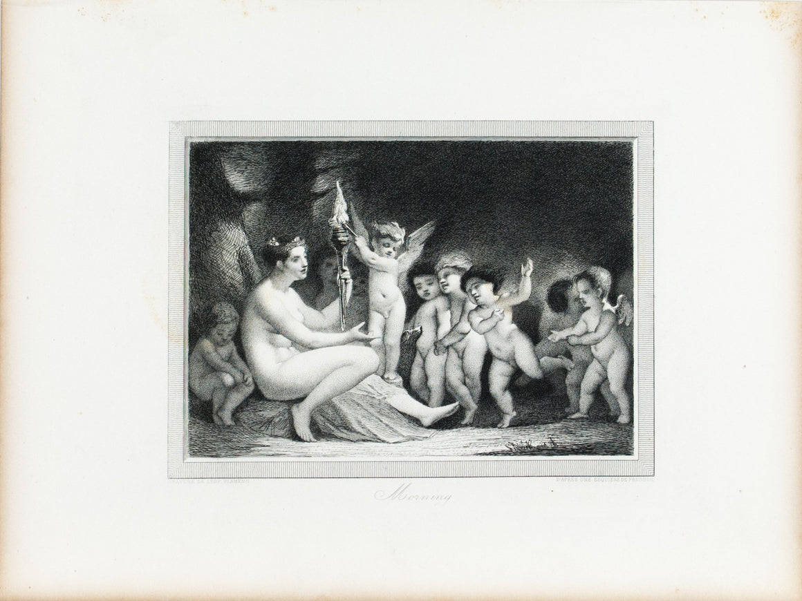 Morning Little Angels with Mother c. 1880 Art  Engraved Print