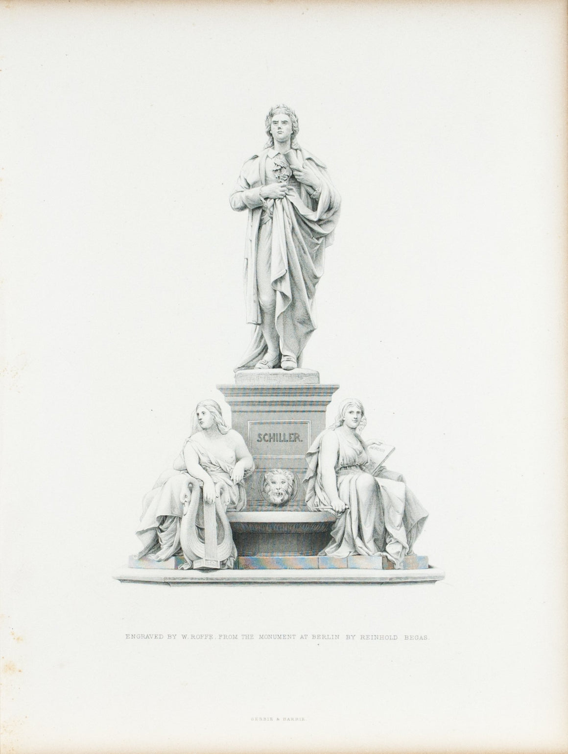 Schiller Monument Statue Berlin c. 1880 Engraved Art Print