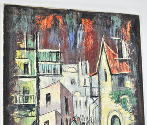 1967 Urban European Street Scene Vintage Impressionist Cityscape Oil Painting