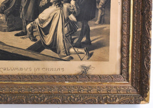 Columbus in Chains Refusing to be Released 1892 Engraving Antique Frame