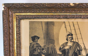 Columbus in Chains Refusing to be Released 1892 Engraving Antique Frame