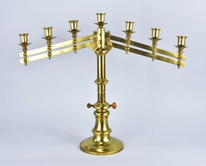 19th Century Adjustable Brass Menorah Altar Candelabra 7 Arm Candle Holder