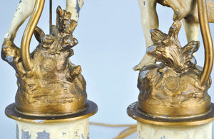 Pair Auguste Moreau French Spelter Figural Cherub Art Nouveau Lamps