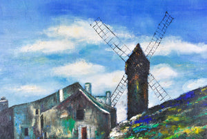 Landscape with Windmill Vintage Impressionist Style Oil Painting Signed