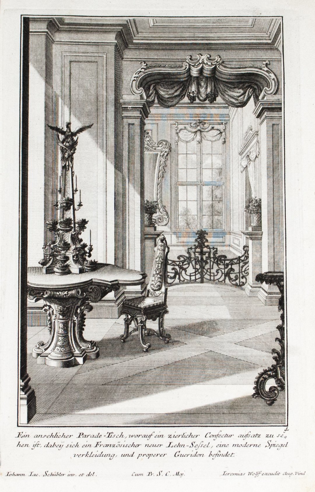 1735 Plate 4 - Parade Table with Confectur Tower - Schublers 