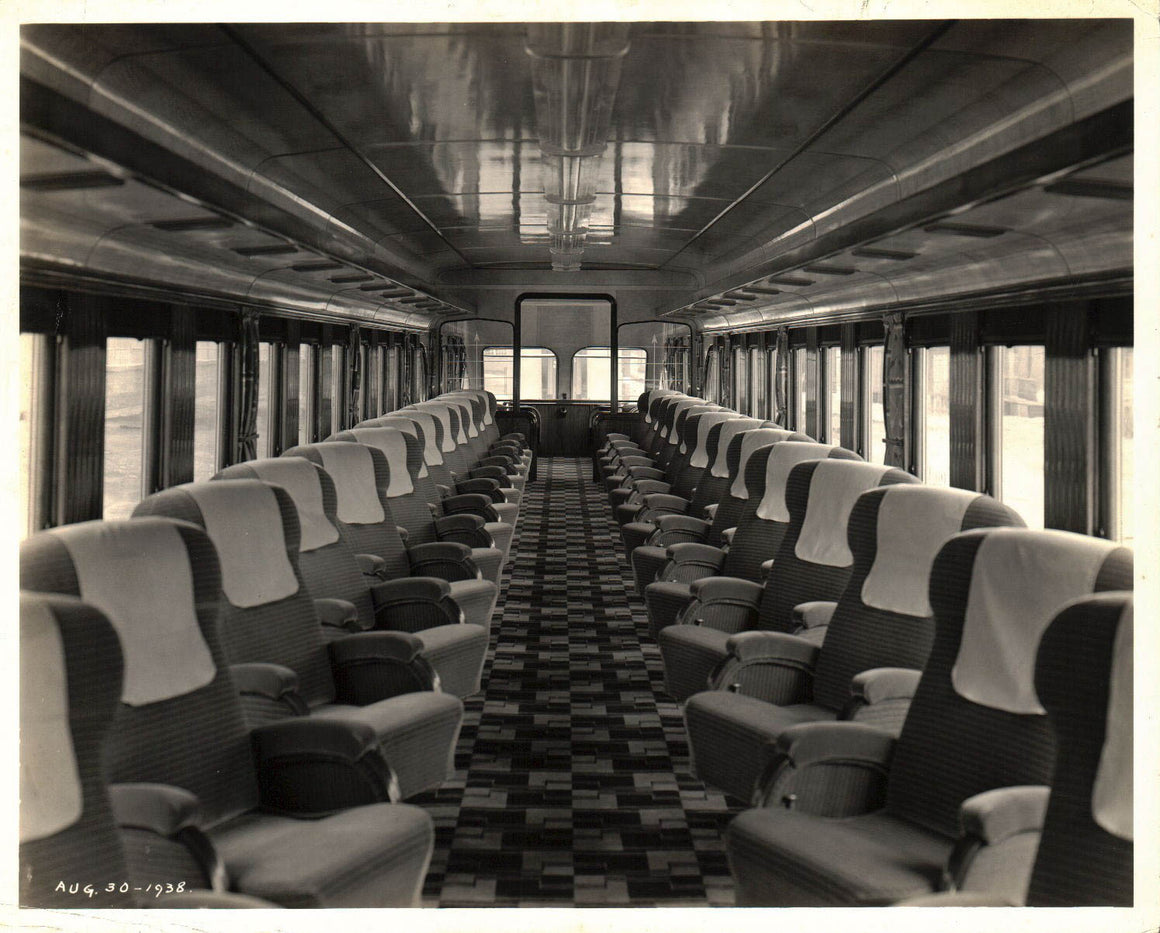 1938 Press Photo Interior of Railroad Budd Train Car
